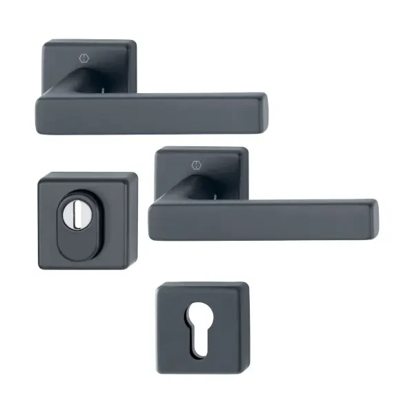 HOPPE Dallas - Komplet klamek z kwadratowym szyldem z aluminium do drzwi zewnętrznych, kolor czarny F9714M