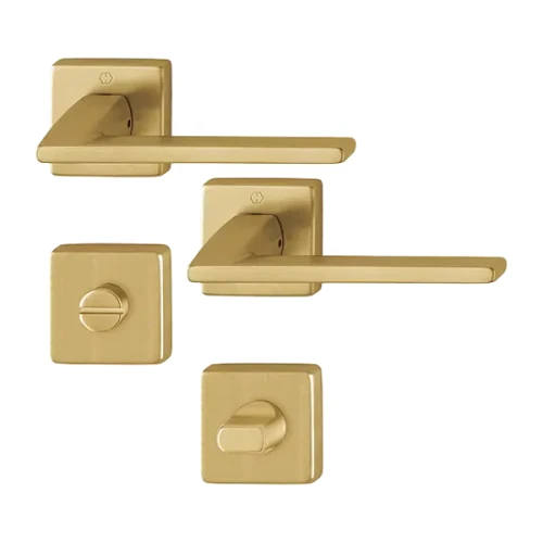 Bergamo - Klamki z kwadratowym szyldem do WC z mosiądzu, złoty F78-1 Resista