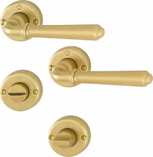 Elba - Komplet klamek z mosiądzu w stylu "stary dwór" do WC; kolor złoty F54